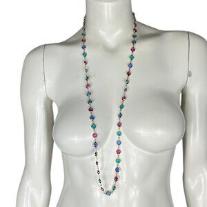 Vintage Swarovski Bezel Set Crystal Colorful Goldtone Necklace Jewel Tones